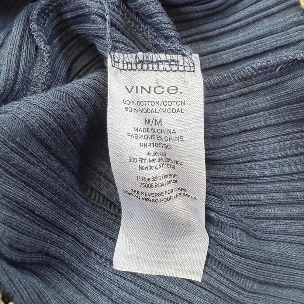 Vince Merrow Stitch Rib Crew Neck Top Womens M Coastal Blue Contrast Lettuce Hem - Picture 7 of 8
